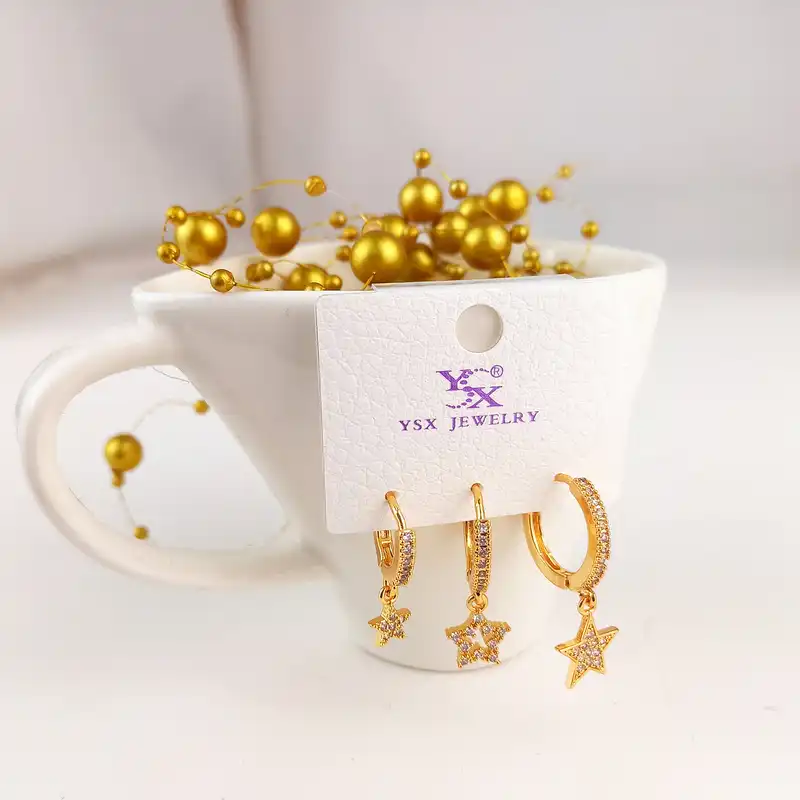 گوشواره زنانه وای اس ایکس مدل ستاره کد ear304 بسته سه عددی