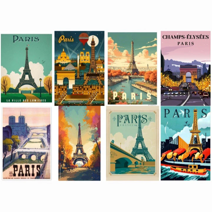پوستر مدل مجموعه 8 عددی پوستر وینتیج طرح پاریس کد 03