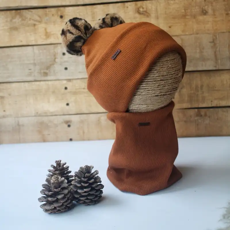 ست کلاه و شال گردن بچگانه ریماز مدل پوو کد m859 رنگ قهوه ای