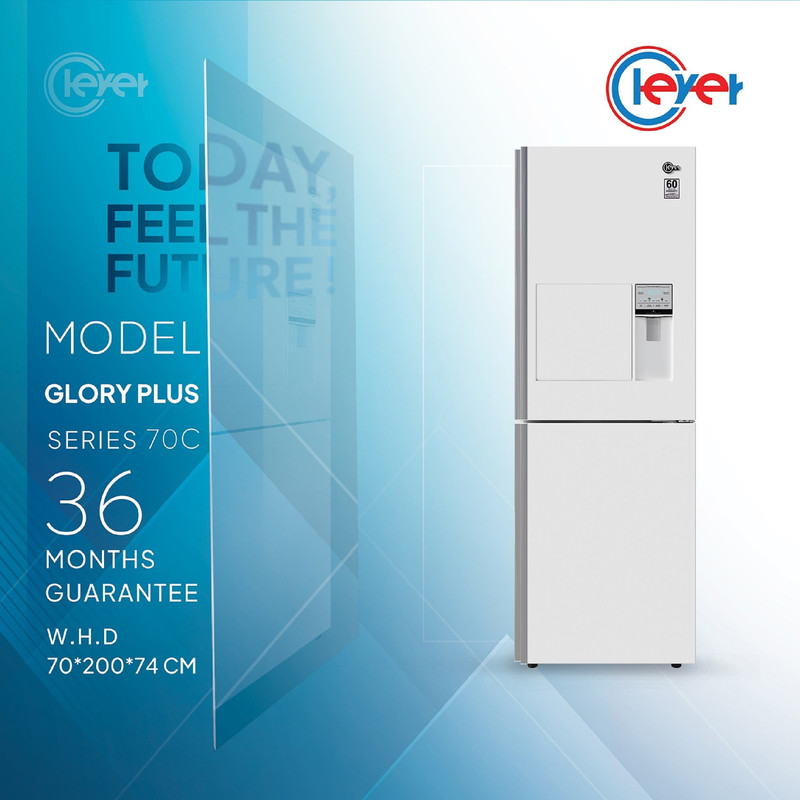 یخچال و فریزر 27 فوت کلور مدل كمبي فريزر پايين، 18 - 32 ft^3، كلور، مدل FRNT-70-GLORY PLUS-steel(home bar&Water cooler)، سازنده كلور ايرانيان شرق، ايران، مبرد R600a، آبسردکن اتوماتيك