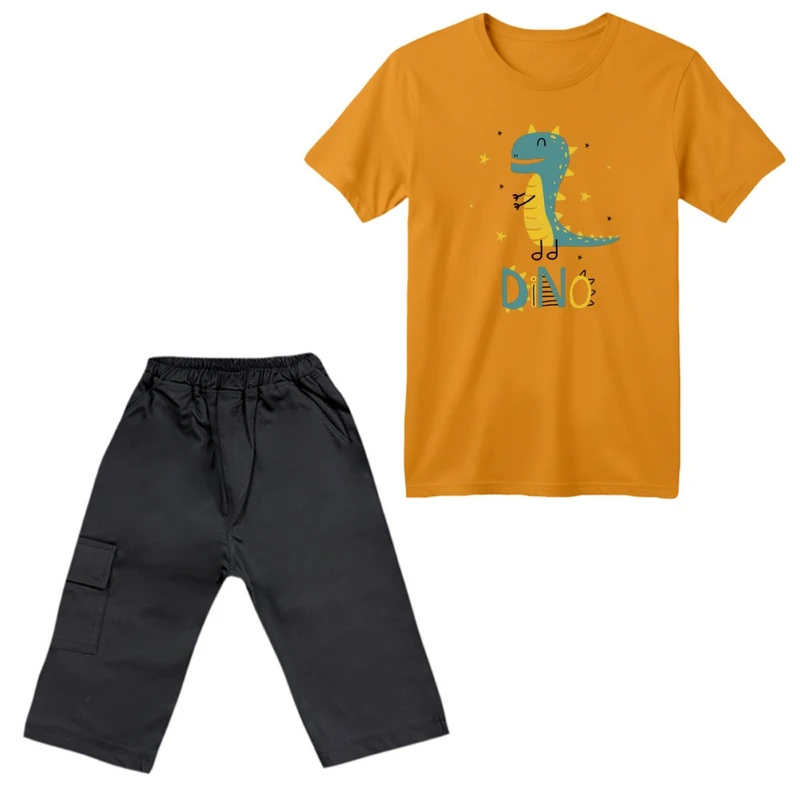 ست تی‌شرت آستین کوتاه و شلوارک پسرانه مدل دایناسور کد ۳۳