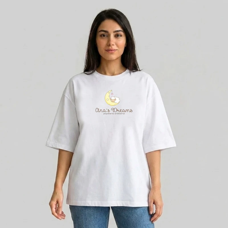 تی شرت آستین سه ربع زنانه مدل باکسی طرح خرس و ماه