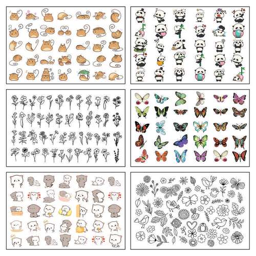 برچسب لنز ناخن طرح پاندا گربه گل پروانه مدل BLNG 6005 بسته 6 عددی