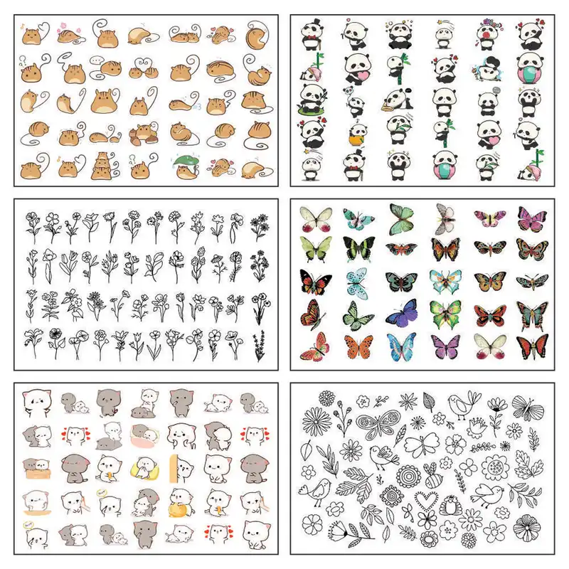 برچسب لنز ناخن طرح پاندا گربه گل پروانه مدل BLNG 6005 بسته 6 عددی