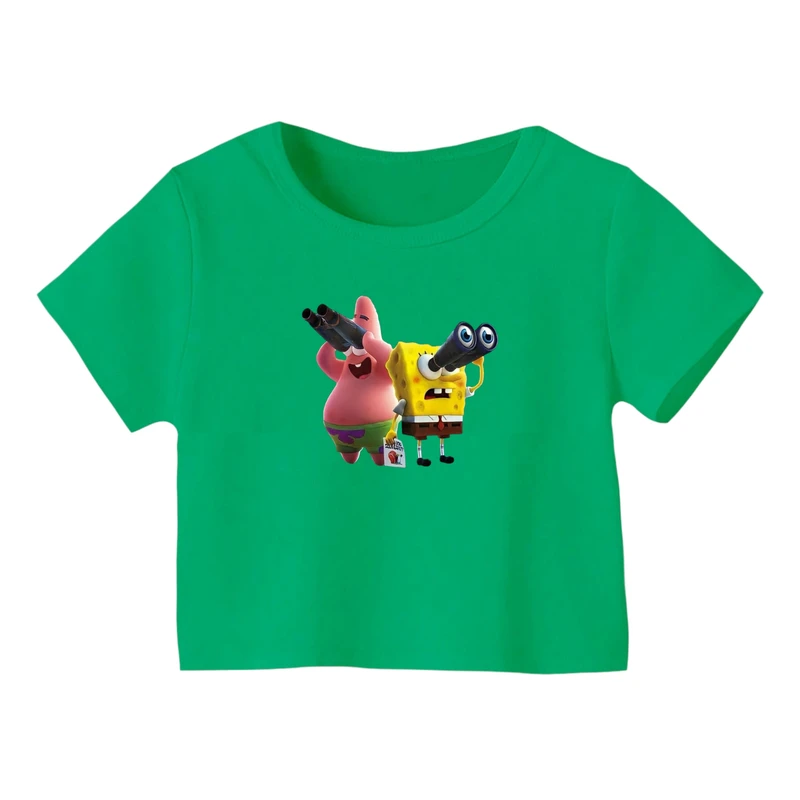 کراپ‌ تی‌شرت آستین کوتاه زنانه مدل باب اسفنجی کد ۲