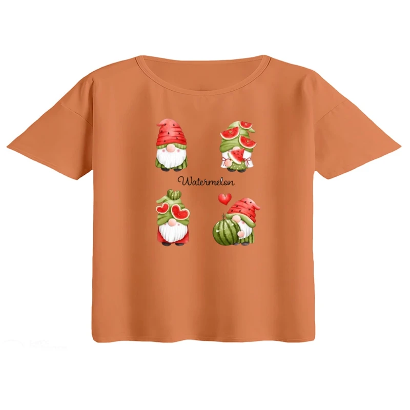 کراپ تی‌شرت آستین کوتاه زنانه مدل بابانوئل و هندوانه یلدایی کد 4