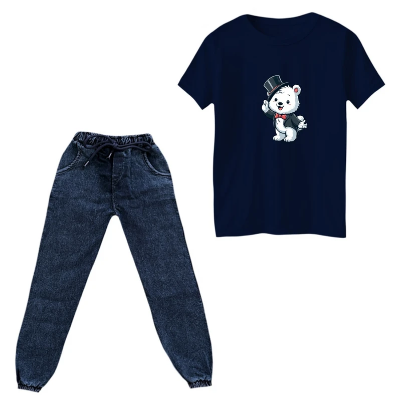 ست تی‌شرت و شلوار پسرانه مدل خرسی کد 01