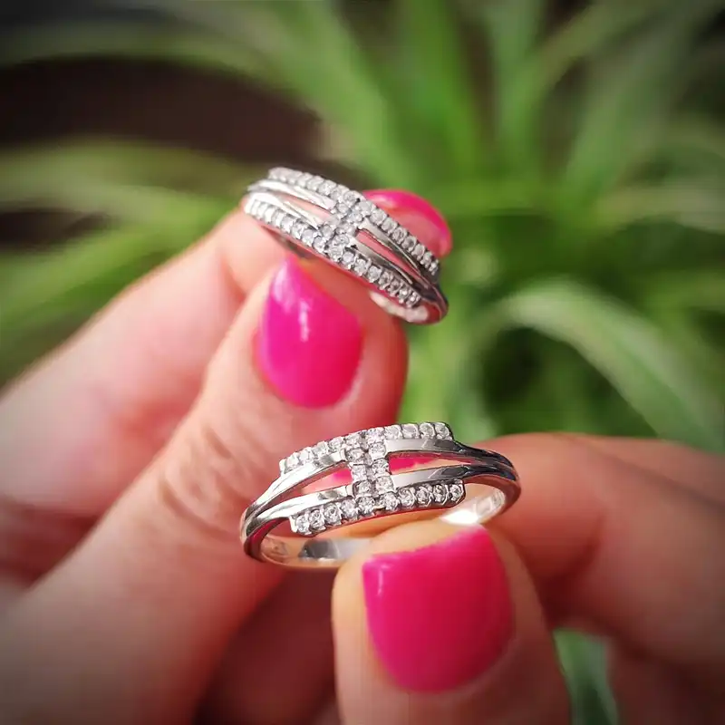 ست انگشتر نقره زنانه و مردانه  مدل حلقه ست نگین دار