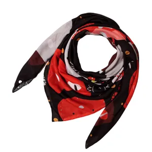 روسری زنانه مدل نخی دست دوز طرح گربه کد sar-1755