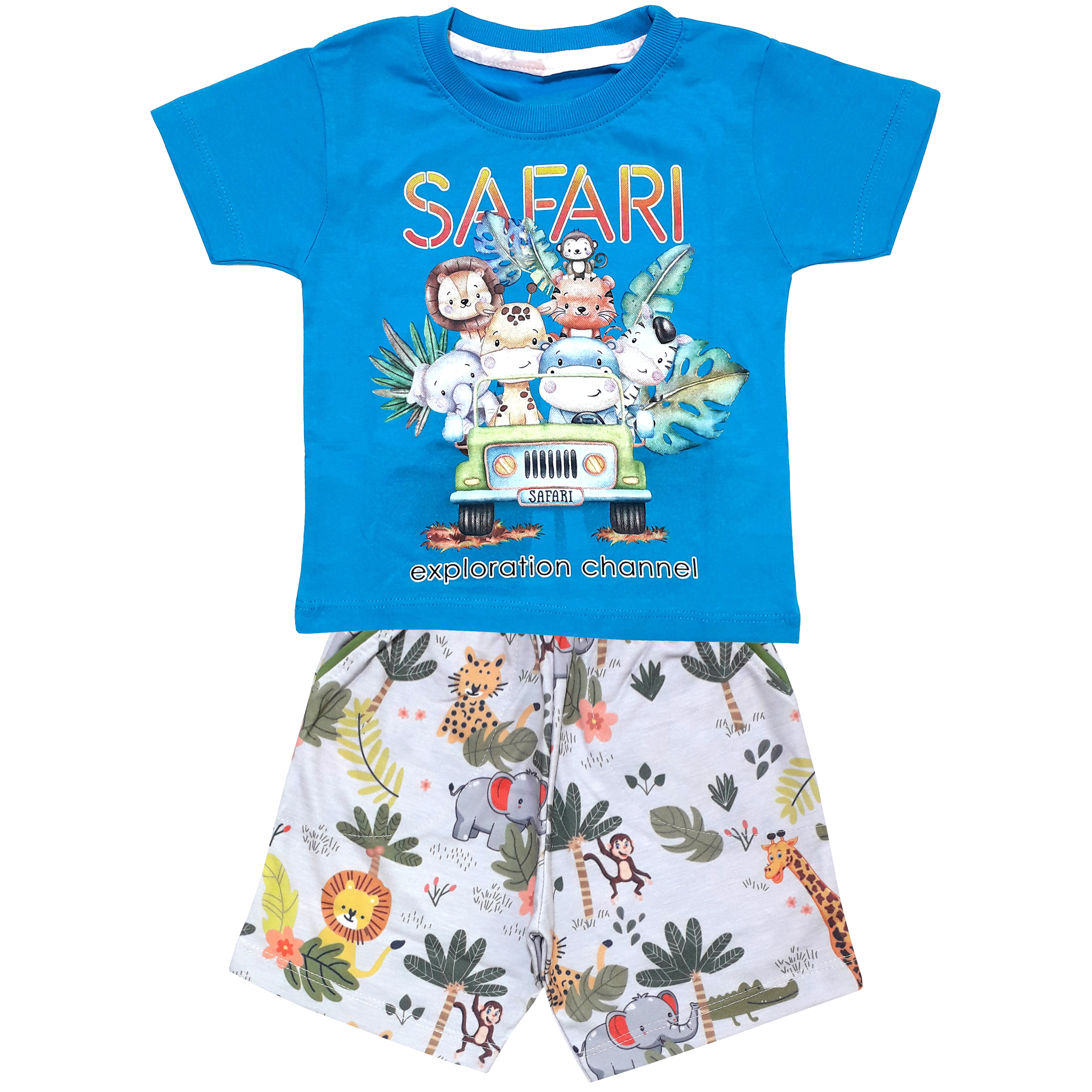 ست تی شرت و شلوارک پسرانه مدل SAFARI کد 3389 رنگ آبی