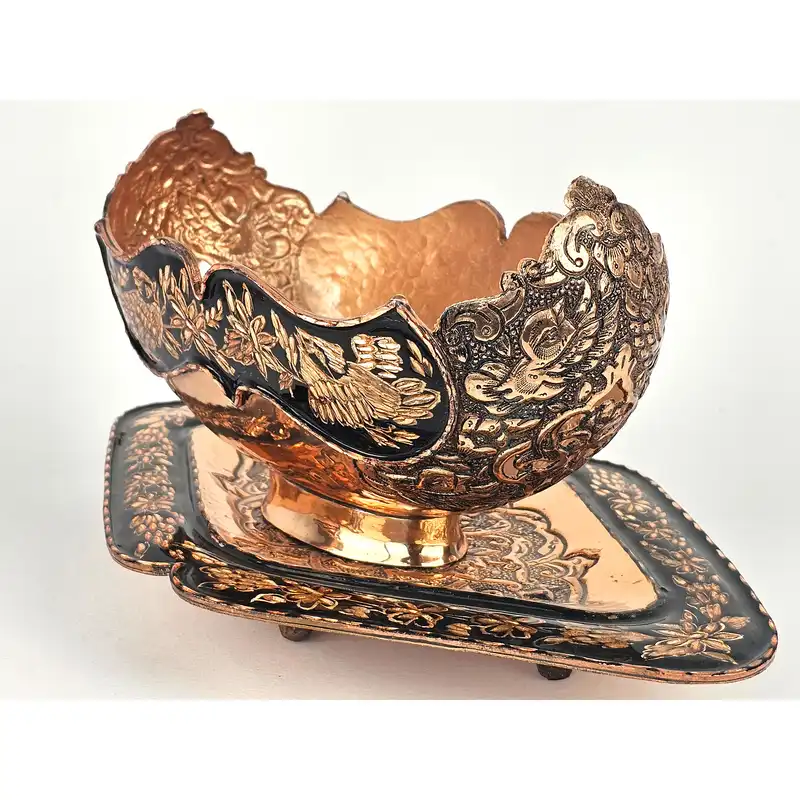 ست شکلات خوری و بشقاب مسی مدل الماس تراش کد B101