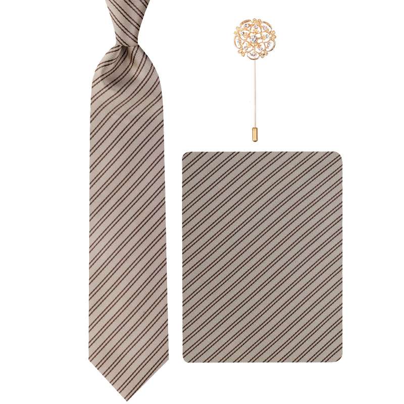 ست کراوات و دستمال جیب و گل کت مردانه مدل GF-ST1051RE-BR 