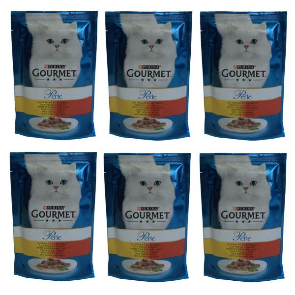 پوچ گربه گورمت مدل گوشت و مرغ وزن 85 گرم بسته 6 عددی 