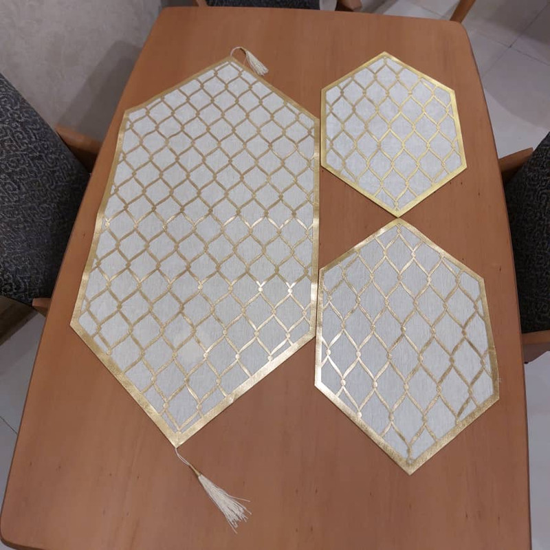 ست سه تکه رومیزی آرکاد مدل چرم و مخمل طرح موج کد T8540