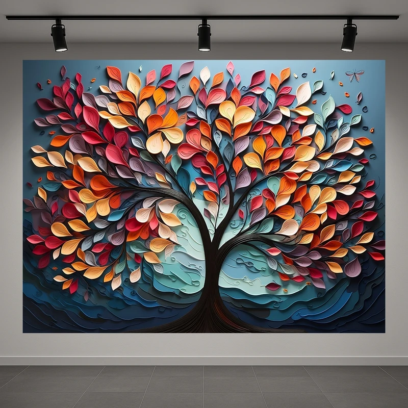 تابلو بوم طرح مخمل درخت مدل پاییزی کد AR3060525