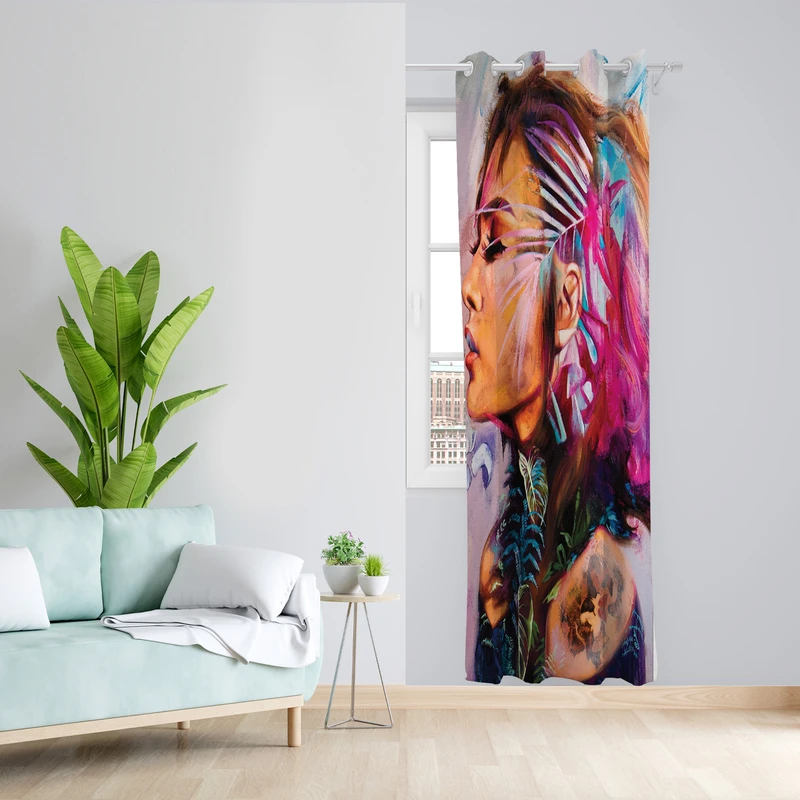 پرده طرح نیمرخ مدل مخمل پانچی کد L 1403R Z سایز 140x200 سانتی متر