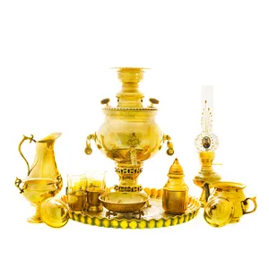 سرویس سماور ذغالی 14 پارچه برنجی مدل توپی کد 4395