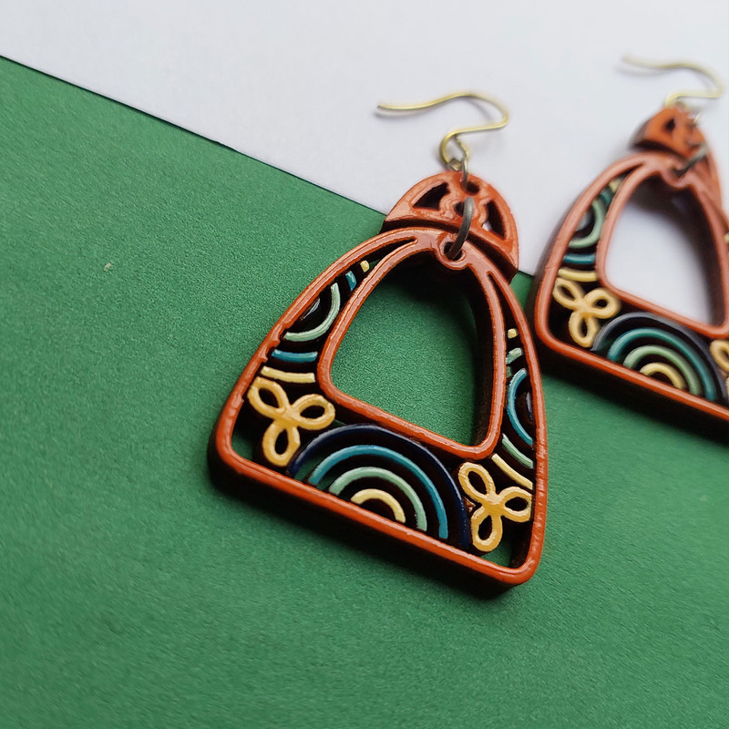 گوشواره زنانه مدل چوبی طرح انتزاعی کد EP025