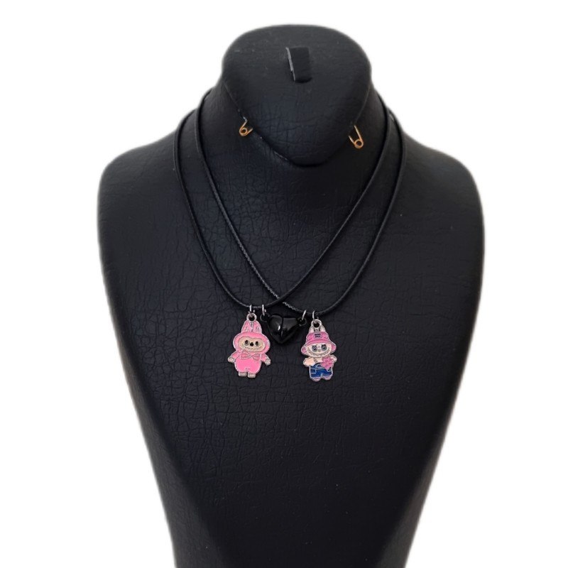گردنبند دخترانه مدل دوستی لبوبو مگنتی مجموعه 2 عددی