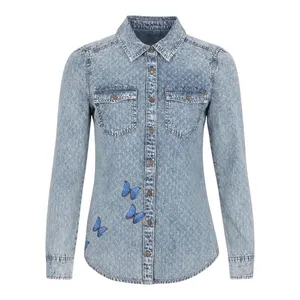 شومیز آستین بلند یقه برگردان زنانه مدل جین کاغذی 2289