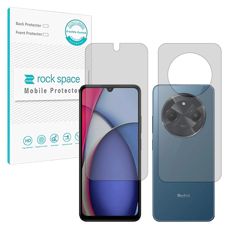 محافظ صفحه نمایش شفاف راک اسپیس مدل Resistant مناسب برای گوشی موبایل شیائومی Redmi A3 Pro به همراه محافظ پشت گوشی موبایل 