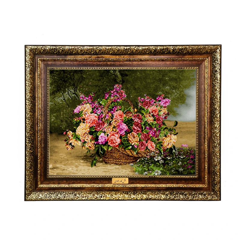 تابلو فرش ماشینی نقش نگار رضوی طرح گل کد 2140KH