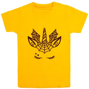 تی شرت آستین کوتاه دخترانه مدل تک شاخ D133 رنگ زرد