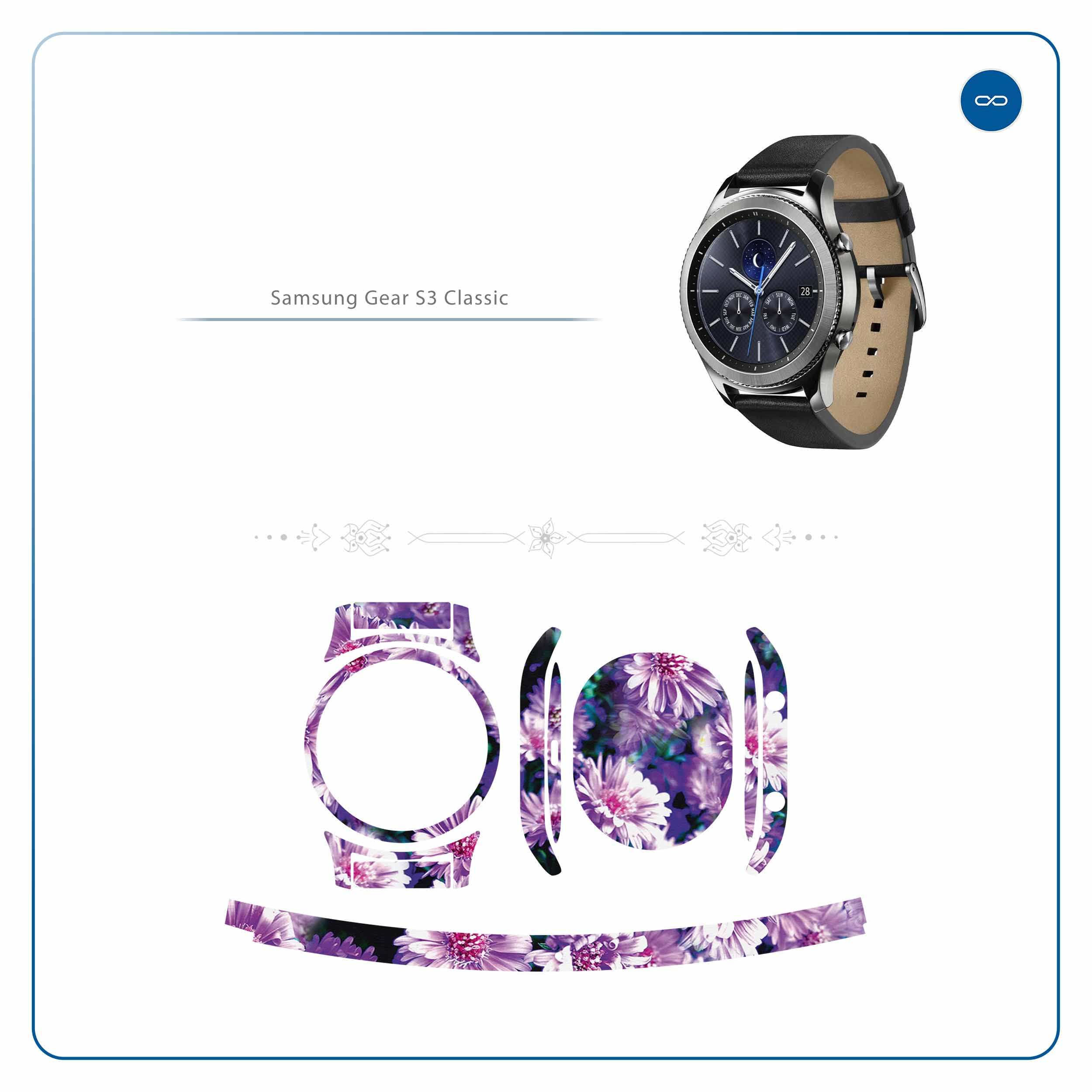 برچسب ماهوت طرح Purple-Flower مناسب برای ساعت هوشمند سامسونگ Galaxy Gear S3 Classic