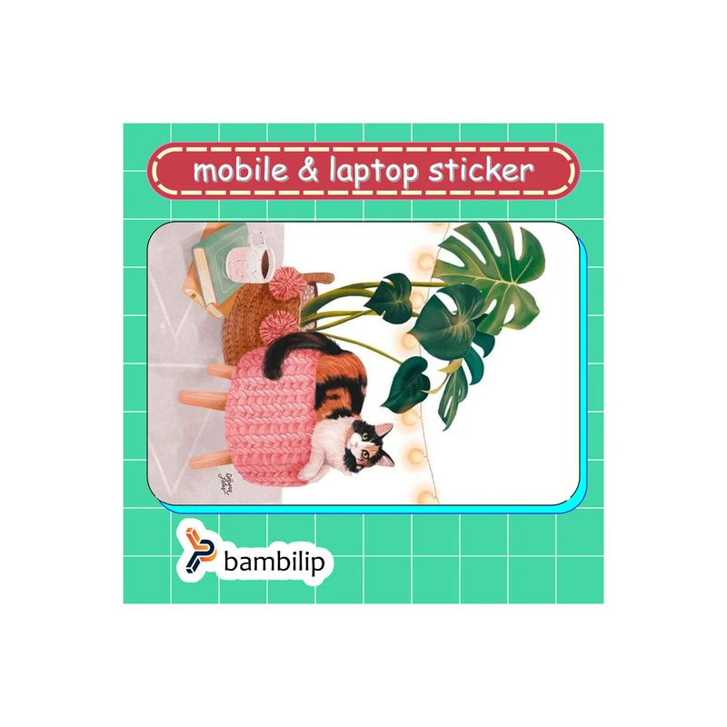 استیکر بامبیلیپ مدل کارت عابر طرح گوشه دنج گربه و کتاب کد 7366797