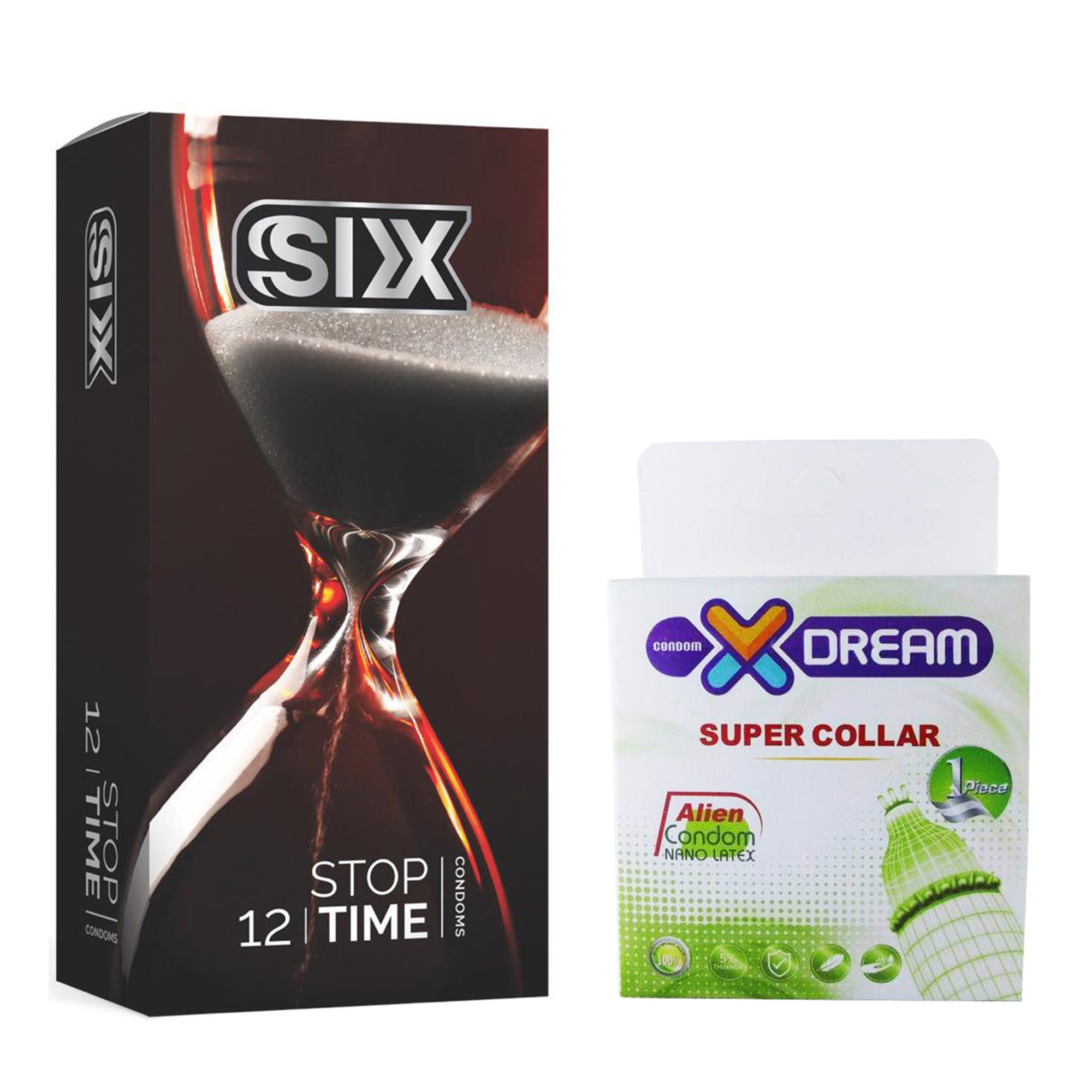 کاندوم سیکس مدل Stop Time بسته 12 عددی به همراه کاندوم ایکس دریم مدل Super Collar