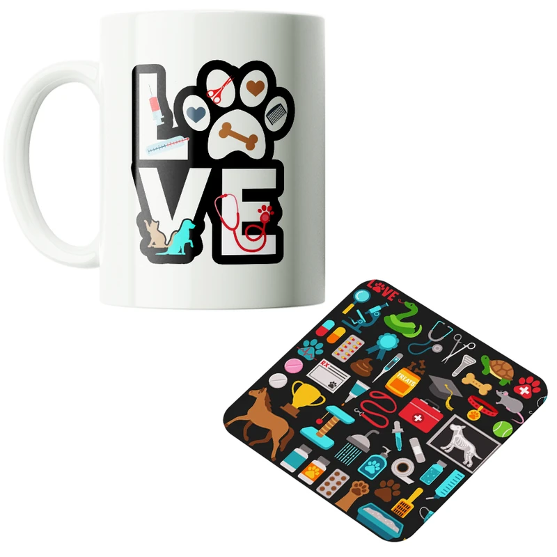 ماگ پاد آفرین مدل دامپزشک پت شاپ حامی حیوانات کد PZ499 به همراه زیرلیوانی