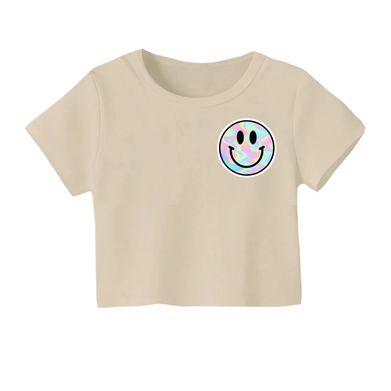 کراپ‌ تی‌شرت آستین کوتاه زنانه مدل لبخند