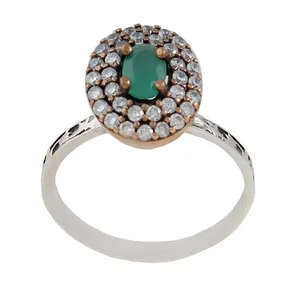 انگشتر نقره زنانه بازرگانی میلادی  مدل فانتزی مارکازیت و زمرد  کد AW_485