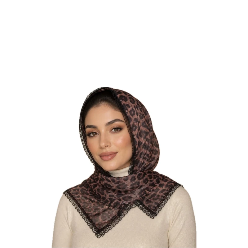 مینی اسکارف زنانه تور طرح پلنگی نوار دوزی مدل E20