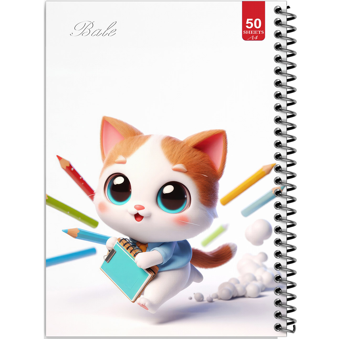 دفتر نقاشی 50 برگ انتشارات بله طرح گربه کوچولو و مداد رنگی کد A4-L319