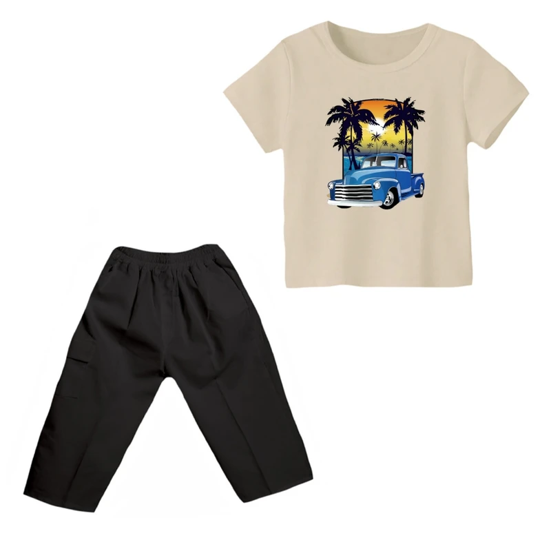 ست تی شرت و شلوارک پسرانه مدل ماشین کد ۶