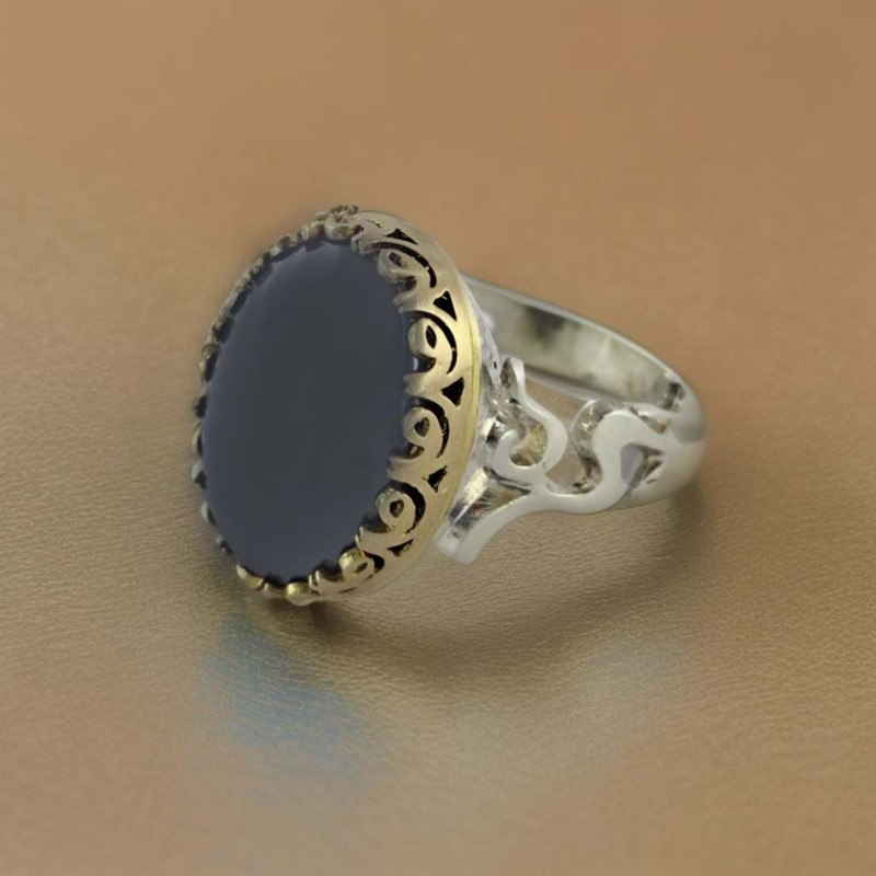 انگشتر نقره مردانه ملک زیور مدل رکاب یاعلی نگین حدید کد 334