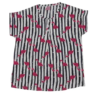 تی شرت آستین کوتاه زنانه مدل نخی تایلندی طرح فلامینگو 