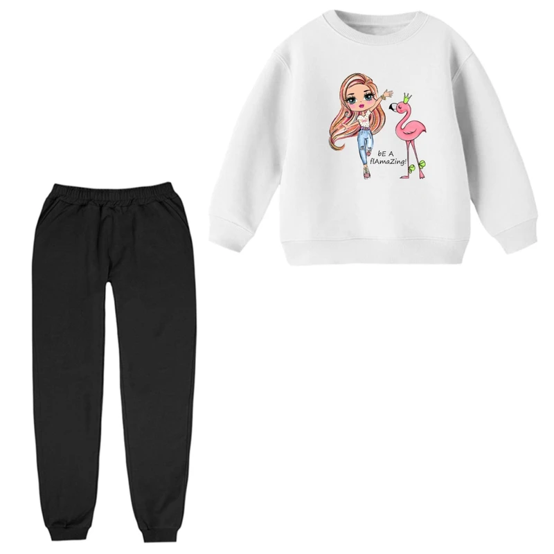 ست سویشرت و شلوار راحتی بچگانه مدل دختر و فلامینگو  