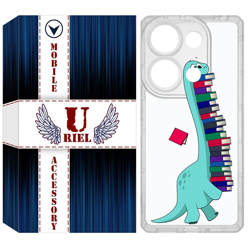 کاور یوریل مدل Clear کد 17 طرح دایناسور کتابخوان مناسب برای گوشی موبایل شیائومی Redmi Note 14S / Note 13 Pro 4G / Poco M6 Pro 4G