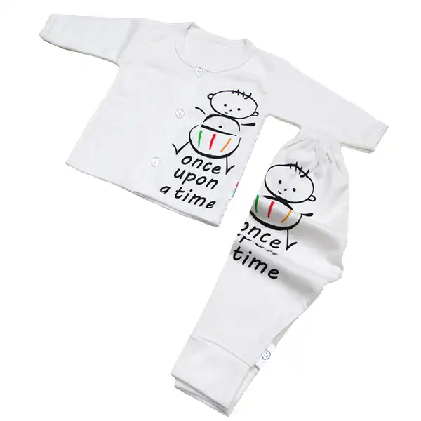 ست شومیز و شلوار نوزادی مدل آدمک رنگ سفید