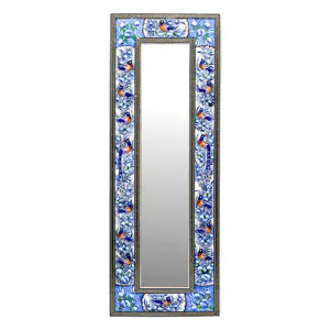 آینه خاتم کاری مدل مینیاتور برجسته طرح گل و مرغ کد 5519Bl