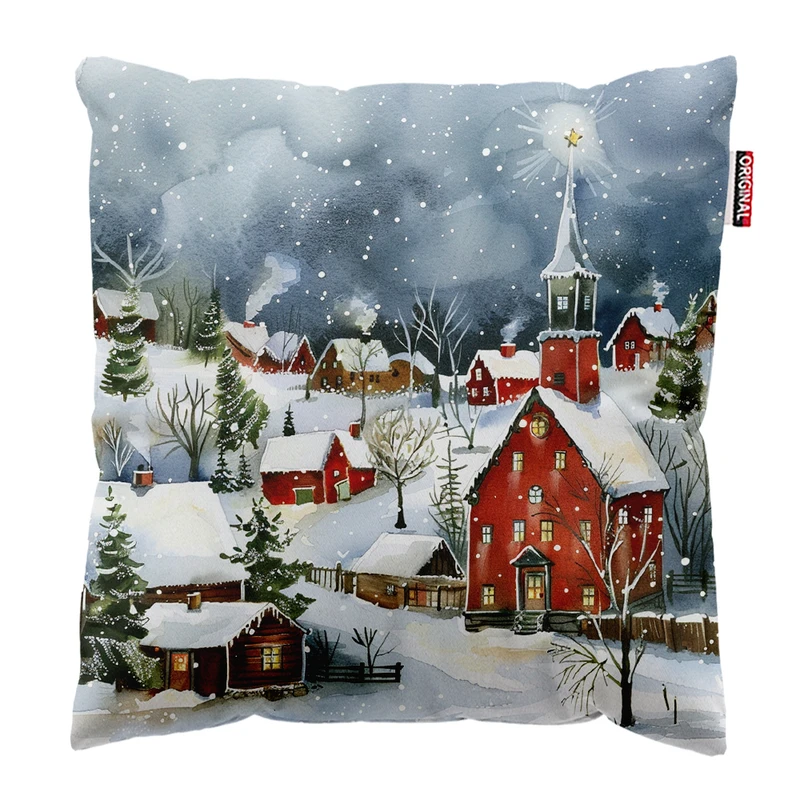 کوسن پاد آفرین مدل زمستان طرح دهکده برفی کد PK302533 سایز 30*30 سانتی متر 