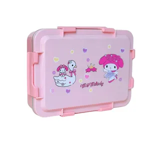 ظرف غذای کودک مدل لانچ باکس استیل کرومی و ملودی به همراه قاشق و چنگال