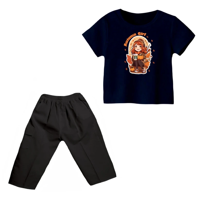 ست تی شرت و شلوارک دخترانه مدل دخترک کد ۱۱