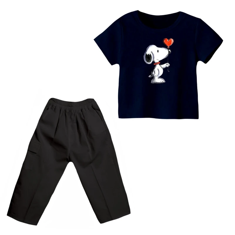 ست تی شرت و شلوارک پسرانه مدل اسنوپی کد 33