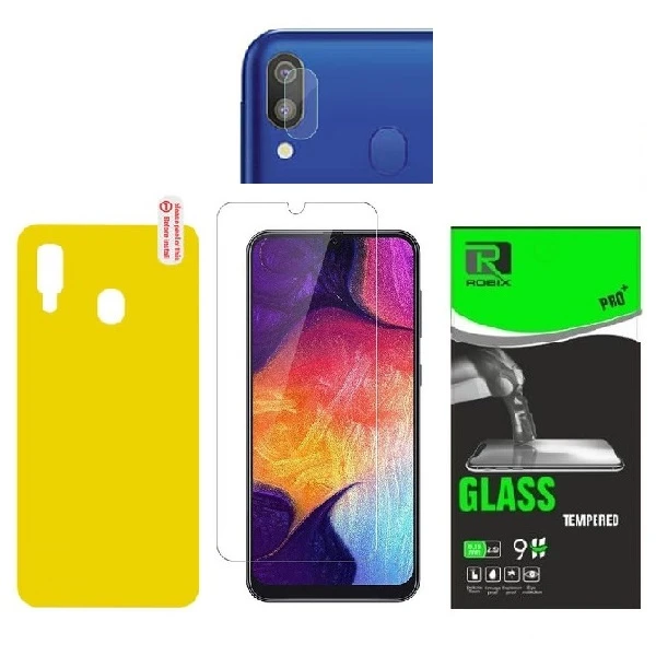 محافظ صفحه نمایش روبیکس مدل SA-A20 مناسب برای گوشی موبایل سامسونگ Galaxy A20 به همراه محافظ پشت گوشی و محافظ لنز دوربین