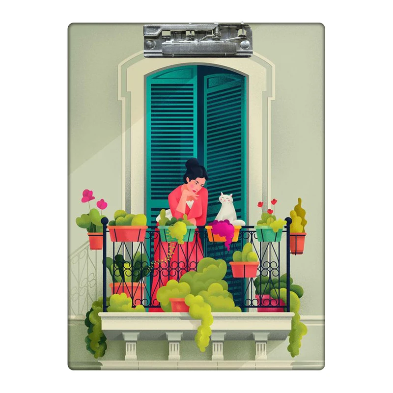 تخته شاسی طرح بالکن خانه و گلدان و گربه کد 6955166 سایز A4