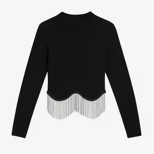 کراپ بلوز آستین بلند یقه گرد زنانه مدل الماس