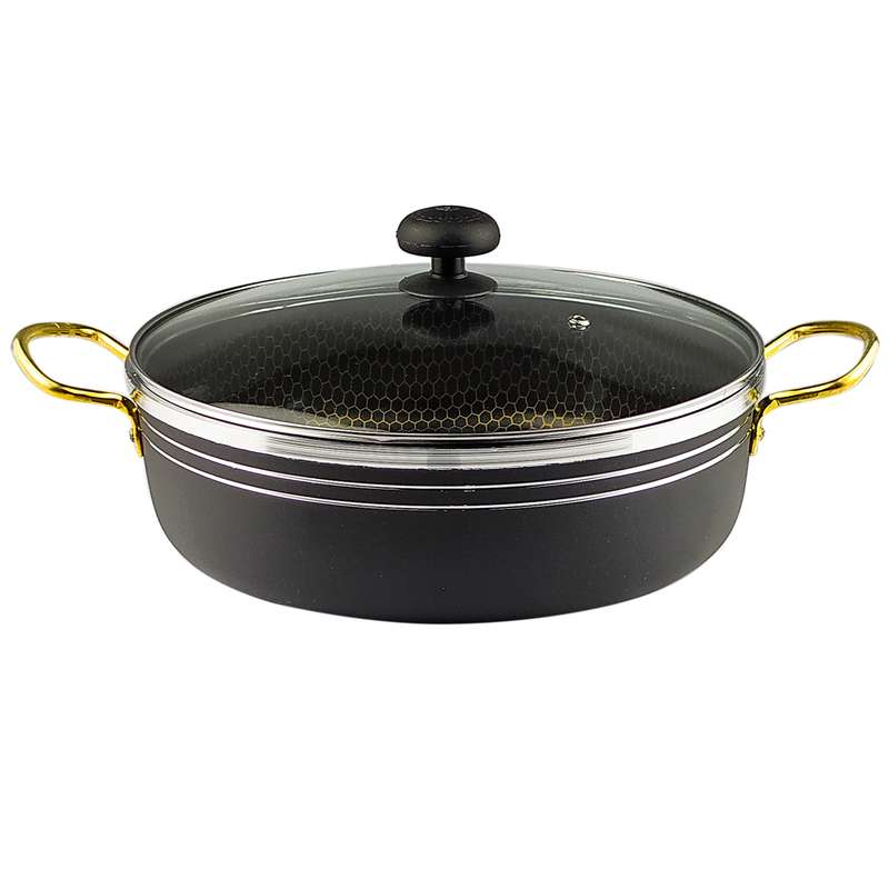 تابه ظرف سازان اسدیان مدل لب چدن گلد سایز 28 تابه ظرف سازان اسدیان مدل لب چدن گلد سایز 28